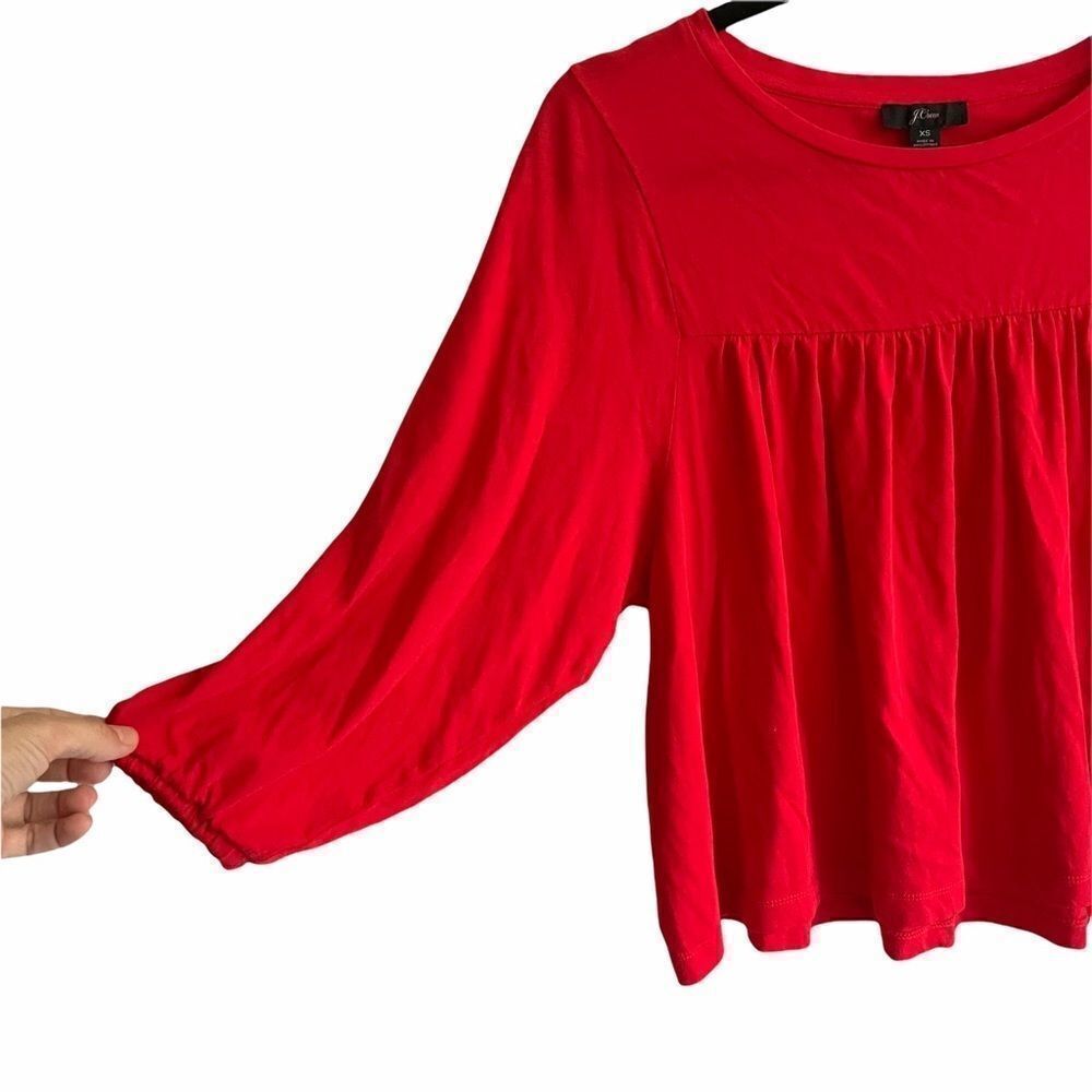 J. CREW Oversized Cropped Popover Flowy Blouse Red XS - Picture 6 of 8